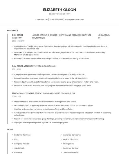 Box Office Assistant Resume