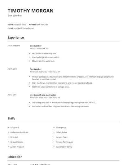 Box Worker Resume