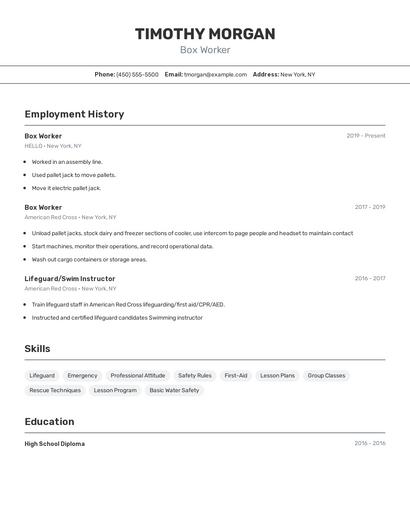 Box Worker Resume