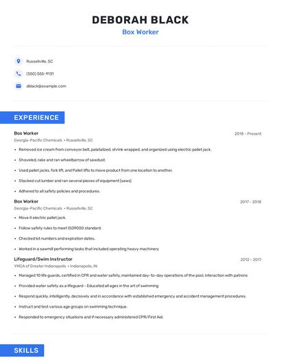 Box Worker Resume