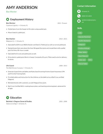 Box Worker Resume
