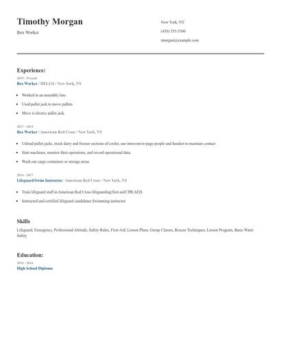 Box Worker Resume