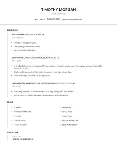 Box Worker Resume