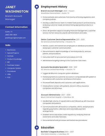 Branch Account Manager Resume