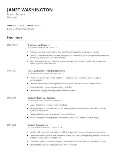 Branch Account Manager Resume