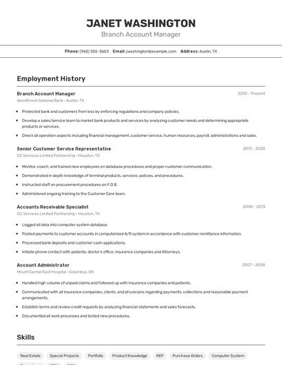 Branch Account Manager Resume