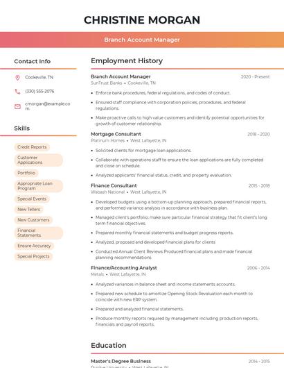 Branch Account Manager Resume
