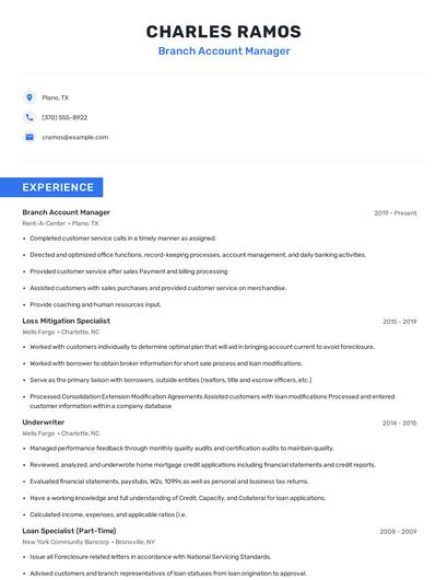 Branch Account Manager Resume
