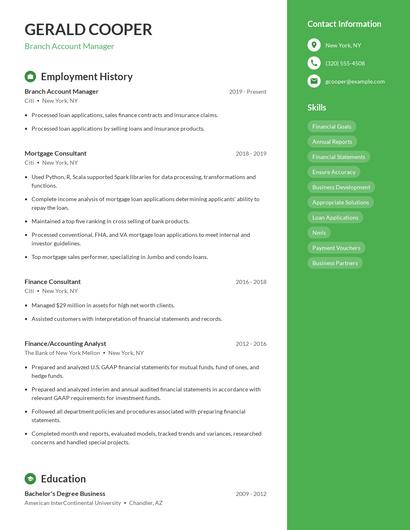 Branch Account Manager Resume