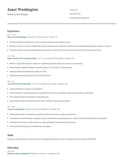 Branch Account Manager Resume