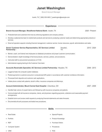 Branch Account Manager Resume