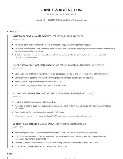 Branch Account Manager Resume