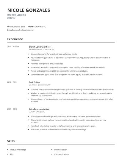 Branch Lending Officer Resume
