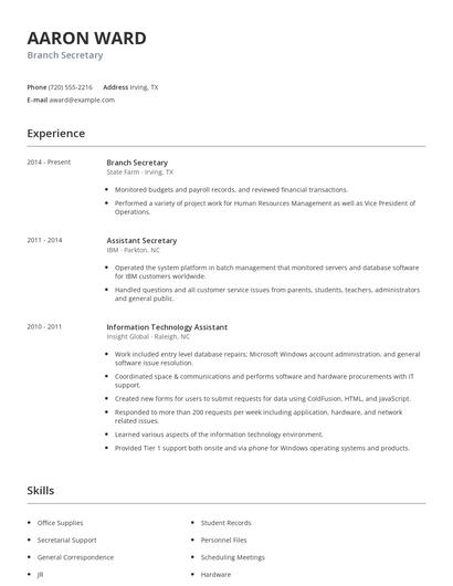 Branch Secretary Resume