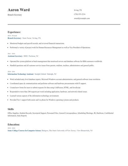 Branch Secretary Resume