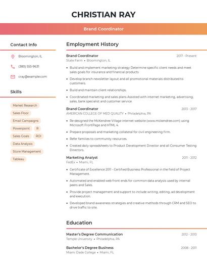 Brand Coordinator Resume