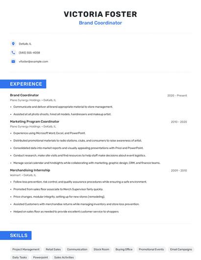 Brand Coordinator Resume