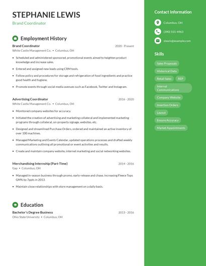 Brand Coordinator Resume