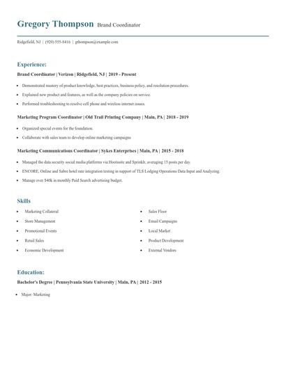 Brand Coordinator Resume