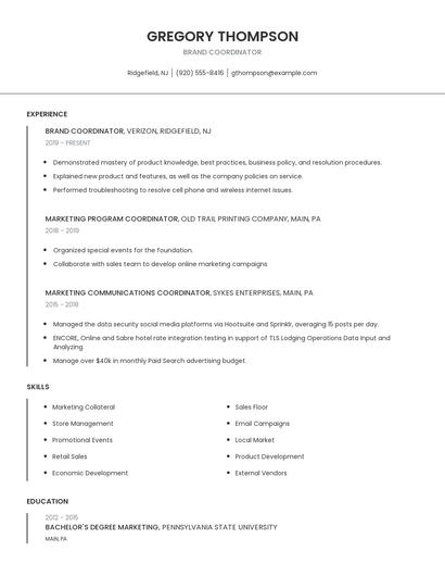Brand Coordinator Resume