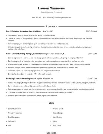 Brand Marketing Consultant Resume