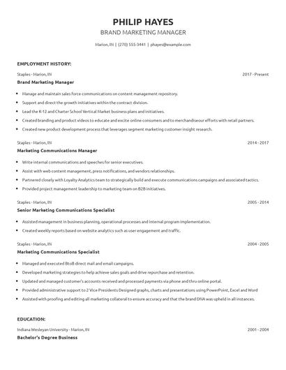 Brand Marketing Manager Resume