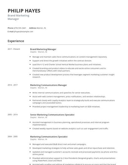 Brand Marketing Manager Resume