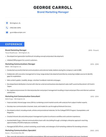 Brand Marketing Manager Resume