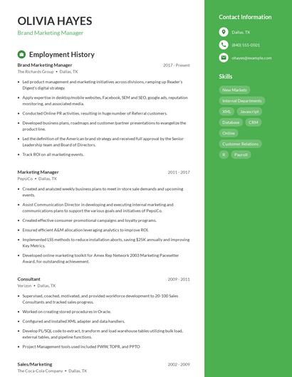 Brand Marketing Manager Resume