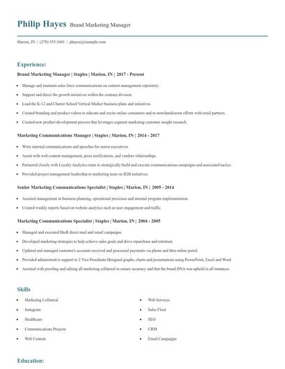 Brand Marketing Manager Resume