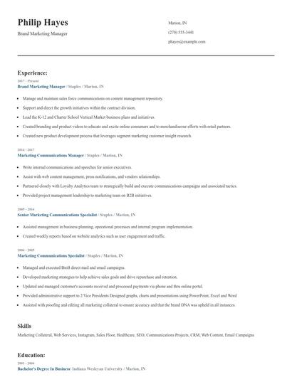 Brand Marketing Manager Resume