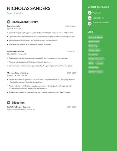 Brand Specialist Resume