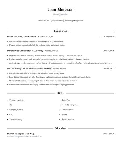 Brand Specialist Resume