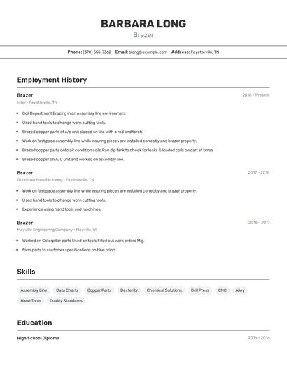 Brazer Resume