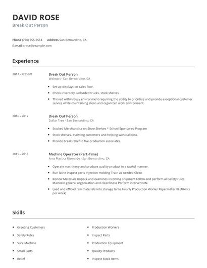 Break Out Person Resume