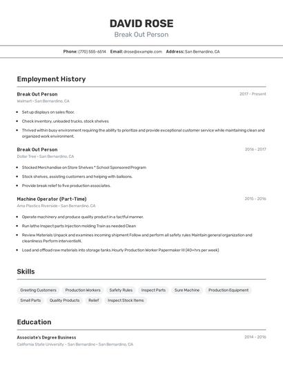 Break Out Person Resume