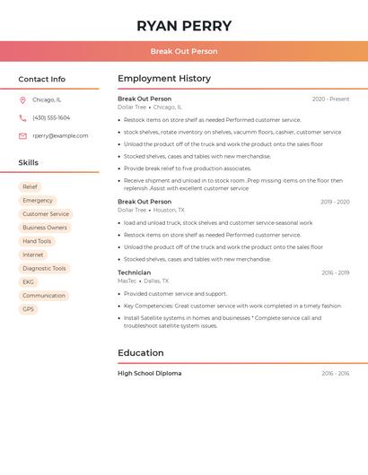 Break Out Person Resume