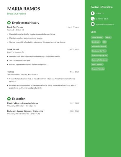 Break Out Person Resume