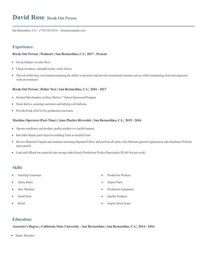 Break Out Person Resume