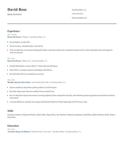 Break Out Person Resume