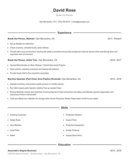 Break Out Person Resume