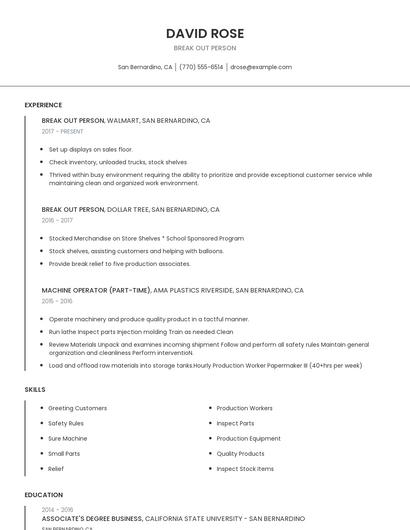 Break Out Person Resume