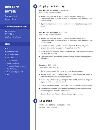 Breaker Unit Assembler Resume