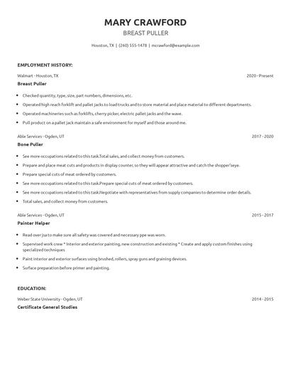 Breast Puller Resume