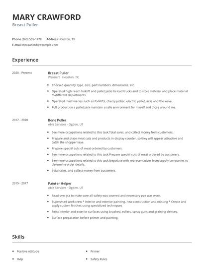 Breast Puller Resume