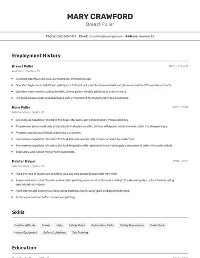 Breast Puller Resume