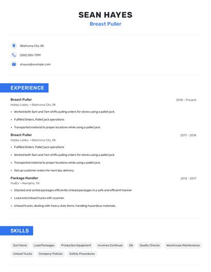 Breast Puller Resume