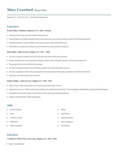 Breast Puller Resume