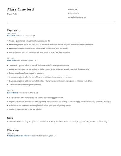 Breast Puller Resume