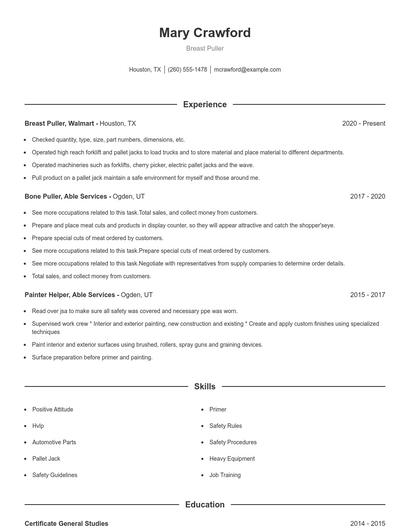 Breast Puller Resume